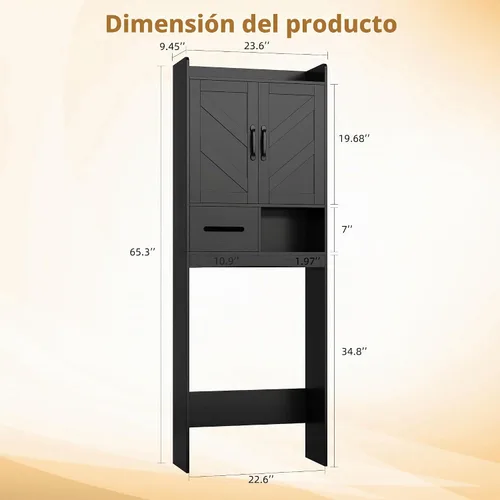 Vista 2 de 23.6 ''W sobre el gabinete de almacenamiento del inodoro, puertas Negro