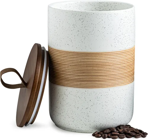 Vista 11 de Miamolo Tarro de cerámica con tapa, pequeño recipiente de café para café Beige