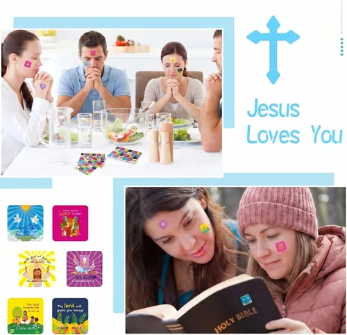 Vista 5 de Junkin 480 calcomanías religiosas con temática de Jesús te ama, calcomanías para niños, calcomanías cristianas, papel autoadhesivo multicolor