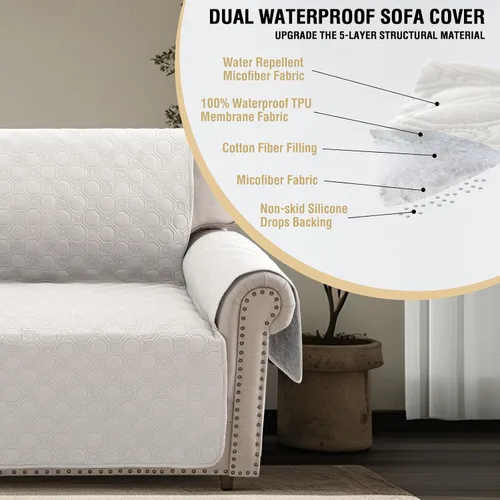 Vista 4 de PrinceDeco Funda para Silla y Sofá Impermeable Funda de Sillón Sofá Antideslizante Funda de Sofá Protector de Muebles con Correas Elásticas