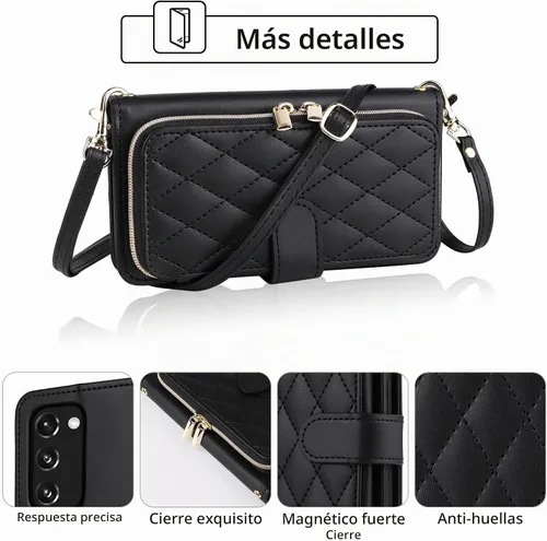 Vista 4 de Funda de Cartera para Samsung Galaxy S20 FE 5G de 6.5 Pulgadas con Correa para Muñeca, Billetera con Cremallera y más de 9 Ranuras para Tarjetas