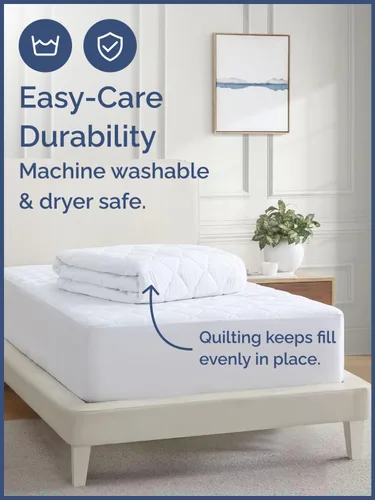 Vista 6 de Protector de colchón acolchado tamaño individual - Blanco Elastic Fitted Mattress Topper & Cover, Breathable, Soft, Low Profile Top Cover with
