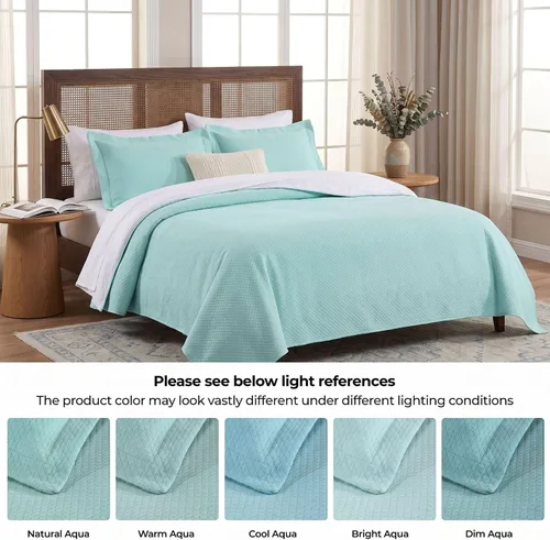 Vista 7 de Cubrecama doble Superior Diamond Solitaire de algodón de primera calidad Jacquard Matelassé con fundas de almohada a tono, color aguamarina, Agua