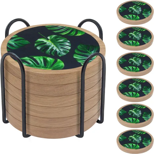 Vista 17 de Posavasos de madera para bebidas, Minacun conjuntos de posavasos absorbentes de 5, posavasos para bebidas para protección de mesa de café