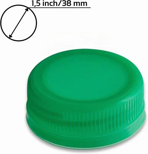 Vista 2 de Paquete de 100 tapas verdes para botellas de 1.5 pulgadas, a prueba de manipulaciones, tapas de plástico de repuesto para botellas de agua y leche
