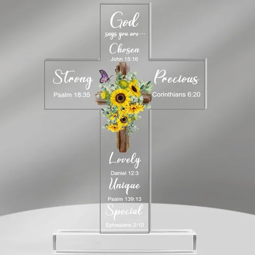 Vista 24 de Regalos Cristianos de Acrílico Chunful para Mujer y Hombre Cruz de Jesús Religiosa y Decorativa con Versículos de la Biblia y Oraciones Cruz