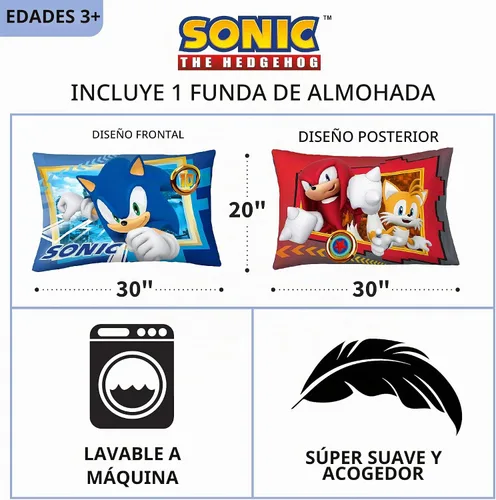 Vista 3 de Franco - Funda de almohada reversible supersuave de microfibra para niños, 20 in x 30 in, Sonic el erizo