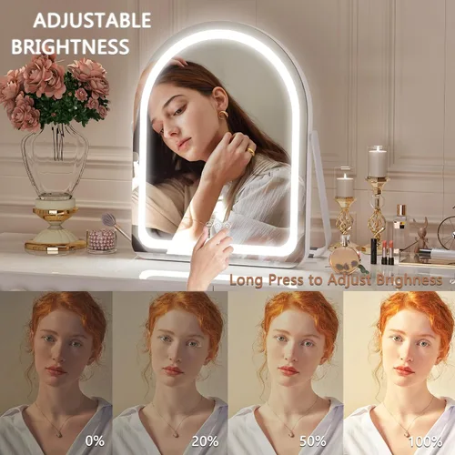 Vista 3 de Hasipu Espejo de tocador con luces, espejo de maquillaje LED arqueado de 11 x 14 pulgadas, espejo de maquillaje iluminado con luces, control táctil
