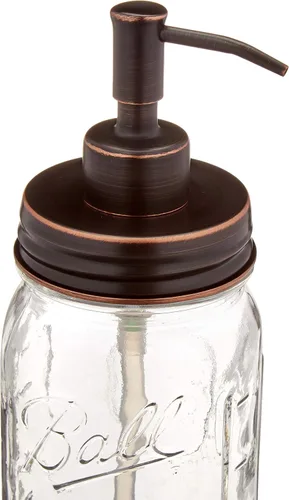 Vista 7 de Ball Mason - Dispensador de jabón con posavasos antideslizante, dispensador de jabón de tarro de bola transparente de 16 onzas, vidrio con tapa