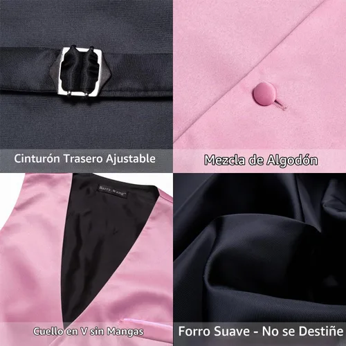 Vista 6 de Barry.Wang Chaleco de traje para hombre, conjunto de corbatín, chaleco A-02-rosa claro