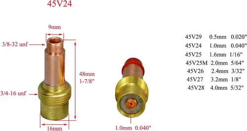 Vista 2 de RIVERWELD TIG Lente de gas Collet Cuerpos 45V 10N Boquilla de alúmina Tazas de cerámica 54N Serie de gran diámetro 2% Electrodo de tungsteno toriado