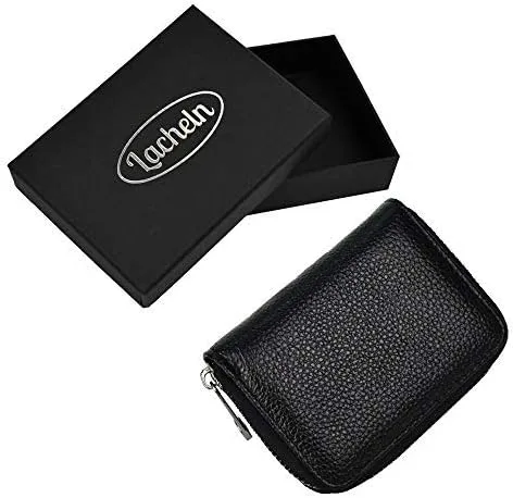 Vista 7 de Lacheln Portatarjetas para mujeres y hombres, carteras pequeñas RFID, estuche para tarjetas de crédito, organizadores de dinero, Negro, 20 ranuras