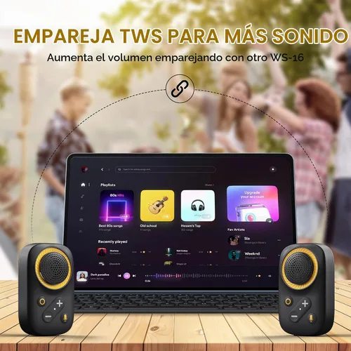 Vista 4 de Altavoz Bluetooth portátil, Bluetooth 5.4 Clip en altavoz inalámbrico con micrófono, función TWS, 12 horas de reproducción, IPX5 impermeable, mini