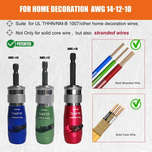 Vista 2 de Pelacables Twister Herramientas para taladro de alambre sólido y trenzado AWG 14 12 10 THHN NM-B, eficiencia profesional para electricistas
