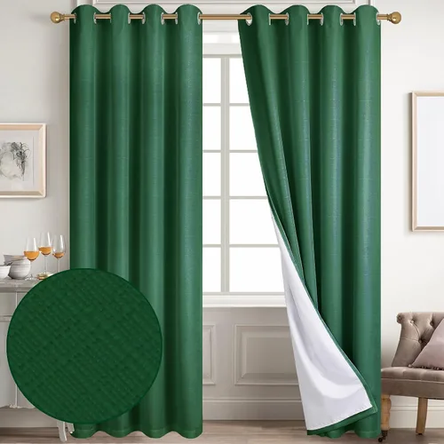 Vista 93 de Diraysid Cortinas 100% opacas de lino beige para dormitorio, con ojales, aislamiento térmico, cortinas de oscurecimiento de habitación