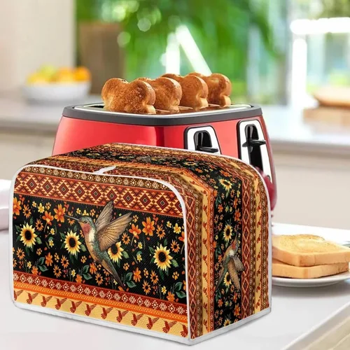 Vista 3 de Xoenoiee Fundas para Tostadora Azteca Tribal con Estampado de Girasoles y Colibríes, Cubierta para Panificadora, Fundas para Electrodomésticos