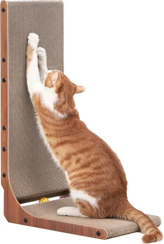 Vista 11 de FUKUMARU Rascador para gatos, 18.7 pulgadas en forma de L, almohadilla para rascar para gatos montada en la pared, cartón rascador para gatos