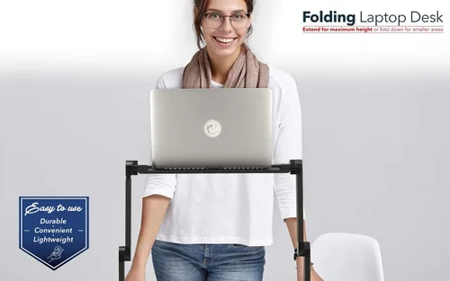 Vista 5 de Mesa de escritorio portátil ajustable para computadora portátil, ventilada, bandeja de cama ergonómica ligera para tableta, escritorio de regazo