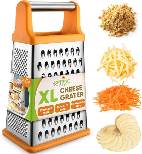 Vista 16 de Spring Chef Rallador Profesional de Queso - Acero Inoxidable, Tamaño XL, 4 Lados - Rallador de Caja Perfecto para Queso Parmesano, Verduras, Negro