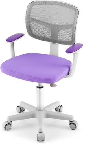 Vista 9 de Silla de escritorio para niños, silla ergonómica giratoria para estudio con soporte lumbar, malla transpirable y ruedas de bloqueo automático, silla