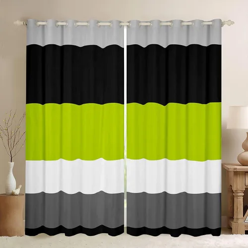 Vista 32 de Cortinas opacas de 38 pulgadas de ancho x 45 pulgadas de largo, cortinas opacas de triángulo geométrico naranja, negro, gris claro, cortinas