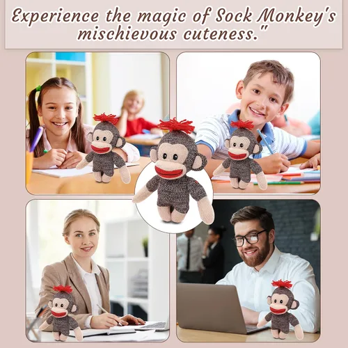 Vista 4 de Plushland Adorable mono calcetín, el original juguete de peluche tradicional tejido a mano, regalo para niños, bebés, adolescentes, niñas y niños