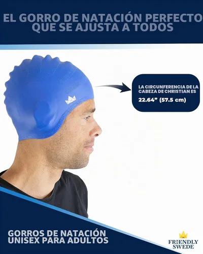 Vista 5 de The Friendly Swede Gorros de natación para mujeres y hombres, espacio extra Azul + Negro