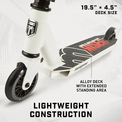 Vista 2 de Mongoose Rise - Patín scooter de estilo libre para trucos y acrobacias, para niños, jóvenes, adultos, hombres y mujeres a partir de 8 años, cubierta