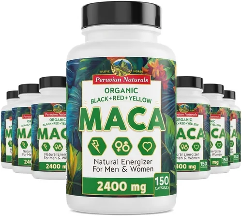 Vista 8 de Cápsulas de raíz de maca orgánica para mujeres y hombres, 2400 mg por porción, 150 píldoras, suplemento de maca negra, roja y amarilla, raíz de maca