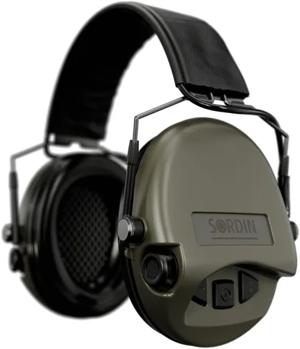 Vista 8 de Sordin MIL AUX Slim Ear Muffs - Active and Electronic Military Ear Defenders w/Leather Headband - Tactical Earmuffs