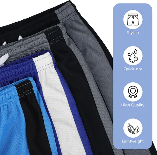 Vista 4 de Resinta 4 Pack Boys' Athletic Running Shorts Quick-Dry Sports Shorts Active Mesh Shorts for Workout Training Gym