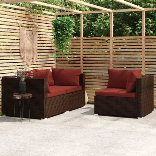 Vista 2 de 3 Piece Patio Lounge Sofa Set with Cushions, Brown Rattan
