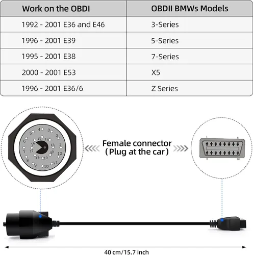 Vista 5 de Cable adaptador de conector OBD1 a 16PIN OBD2 para BMW E31 E32 E34 E36