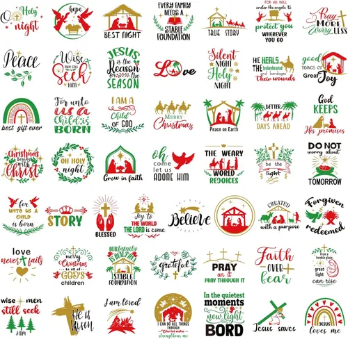 Vista 9 de Fainne 100 piezas de calcomanías navideñas con palabras para manualidades, calcomanías de vinilo navideñas inspiradoras, impermeables, calcomanías