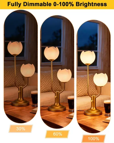 Vista 3 de Lightdot Lámpara de Mesa de Flores Doradas para Dormitorio, 2 Cabezas Florales 3000K Luz Blanca Cálida Regulable Lámparas de Mesita de Noche