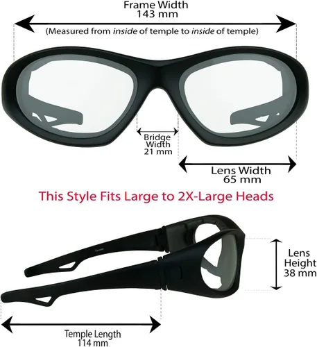 Vista 3 de Bikershades Gafas de seguridad para motocicleta, intercambiables, para hombres, tamaños de cabeza grandes Claro ligeramente teñido