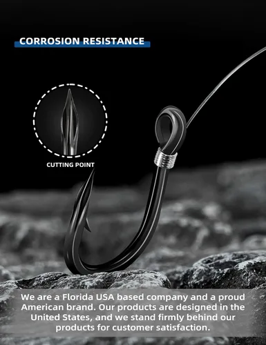 Vista 6 de BLUEWING Big Game Live Bait Hooks Heavy Duty Cutting Point, High Carbon Steel Ringed Hooks for Saltwater Fishing