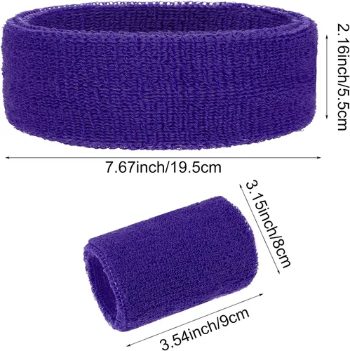 Vista 4 de ASTER Juego de 6 muñequeras para la cabeza, incluye 2 diademas deportivas y 4 pulseras deportivas a rayas coloridas para hombres y mujeres