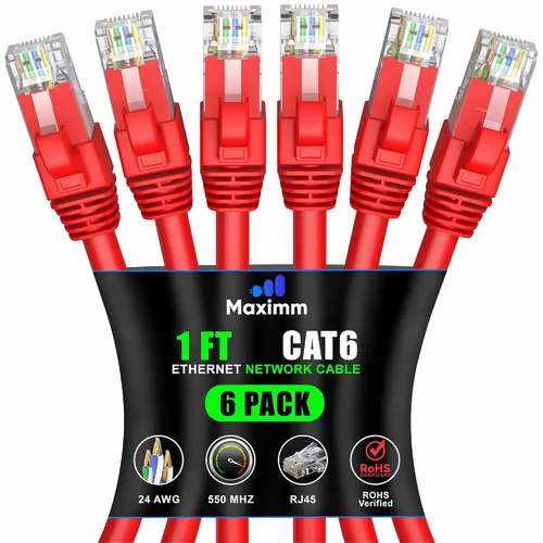 Vista 30 de Maximm Cable Ethernet Cat 6 de 0.6 pies (paquete de 6) – Cable LAN de alta velocidad, cable de Internet, cable de conexión y cable de red – UTP