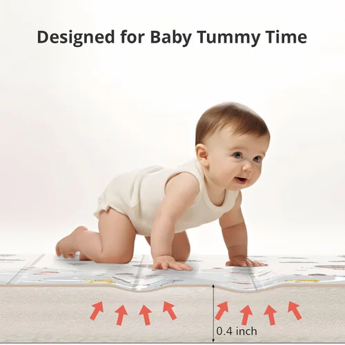 Vista 5 de UANLAUO Alfombra de juego plegable para bebés - 71 x 59 pulgadas, reversible para bebés a niños, antideslizante para interior y exterior