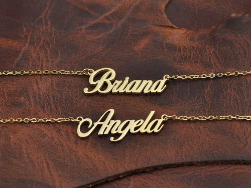 Vista 3 de HUAN XUN Collar personalizado con placa de identificación de oro para mujeres