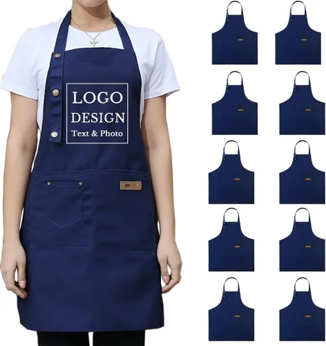 Vista 8 de Delantal personalizado para hombres y mujeres, delantales de lona de cocina personalizados con bolsillos, nombre, texto, logotipo, imagen