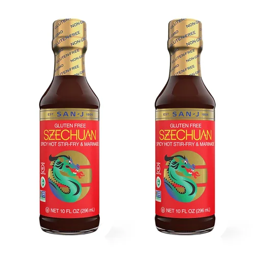 Vista 7 de San-J - Paquete variado Spice of Life - Teriyaki, salsa de naranja, szechuan, maní tailandés - Salsas de cocina sin gluten - Sin OGM - Botellas