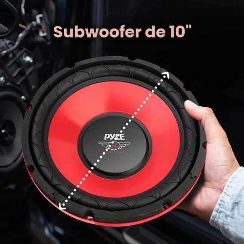 Vista 2 de Pyle Subwoofer de audio para automóvil de 10 pulgadas, potencia máxima de 600 W, woofer de bobina de voz única de 4 ohmios, cono galvanizado rojo