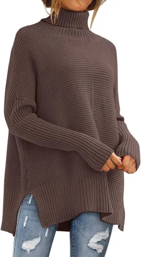 Vista 13 de EFAN Suéteres de cuello alto holgados para mujer, de manga larga, para invierno 2025, moda tendencia, de punto, túnica, atuendos de otoño Albaricoque
