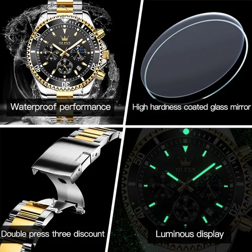 Vista 6 de OLEVS Relojes para hombre, de acero inoxidable, impermeables, con fecha, analógico, de cuarzo, de moda, para negocios, relojes de pulsera