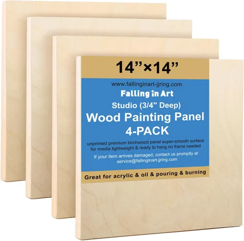 Vista 12 de Falling in Art Kit de paneles de madera de abedul sin terminar para pintura, lienzo de madera, paquete de 4 unidades de 4 x 4 pulgadas de estudio