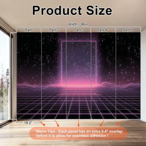 Vista 2 de Mural de pared Synthwave de onda de vapor retrowave rosa de gran brillo medio autoadhesivo autoadhesivo removible adhesivo adhesivo de pared