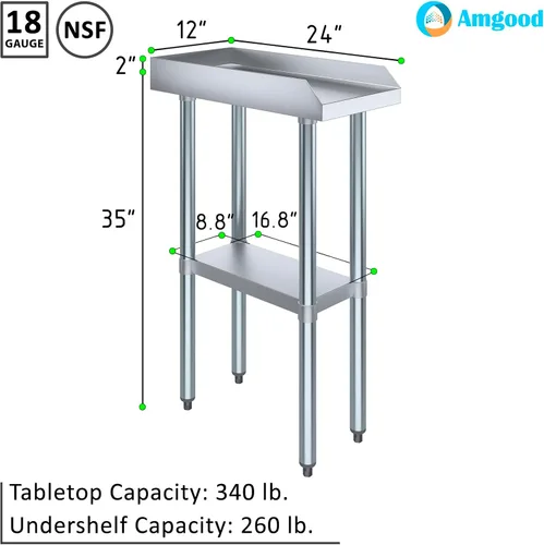 Vista 3 de AmGood Mesa de trabajo comercial con protector contra salpicaduras y protectores laterales contra salpicaduras Altura: 35" Mesa de preparación