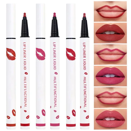 Vista 17 de Kaely Lápiz delineador de labios líquido de larga duración rosa impermeable, marcador de manchas de 24 horas, delineador de labios 2 en 1 mate